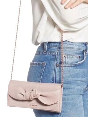 NWOT Ted Baker-CIMMY- Knotted Crossbody Matinee Leather Wallet-Pink